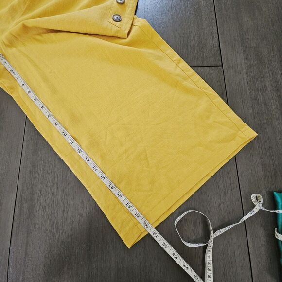 ECI Sunflower Yellow Linen Blend Cropped Wide Leg Pull On Sailor Pants Size L - Picture 7 of 8